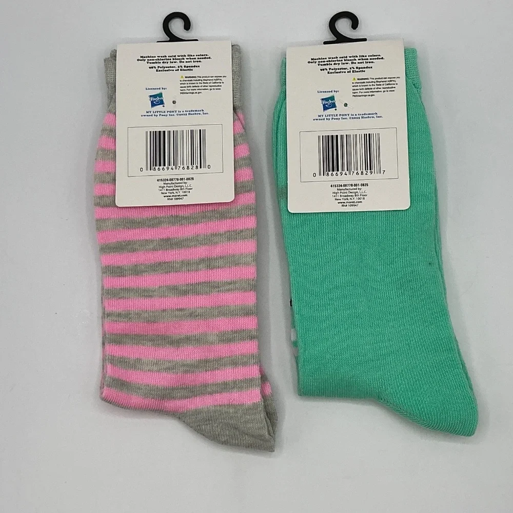My Little Pony Socks Lot  2 pair Womens’s Size 6.5-12 Pink Teal MLP Fan Striped